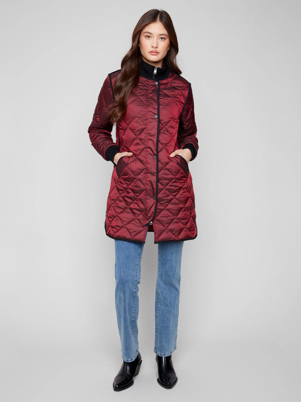 Long Quilted Puffer Jacket - Cabernet