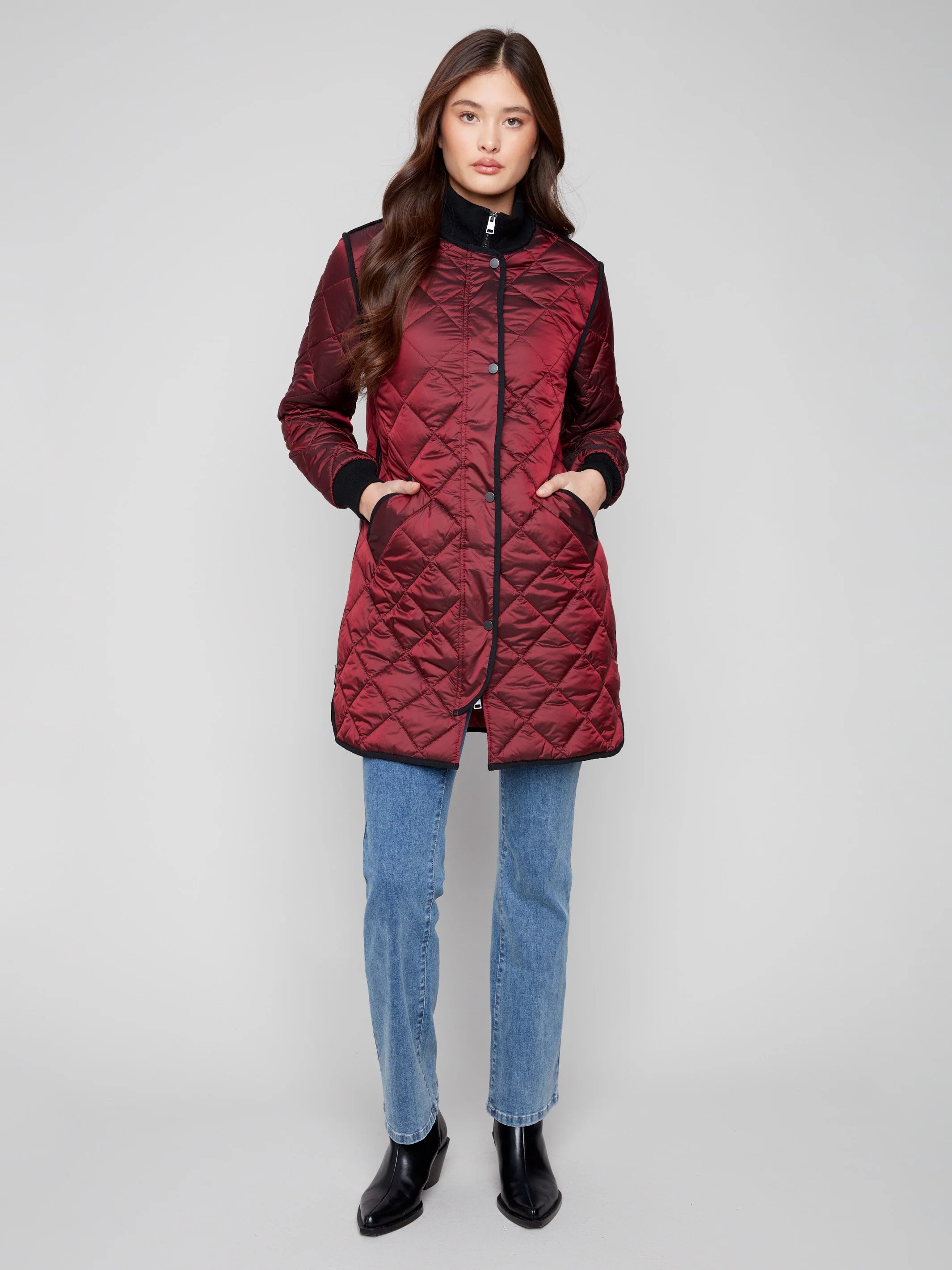 Long Quilted Puffer Jacket - Cabernet