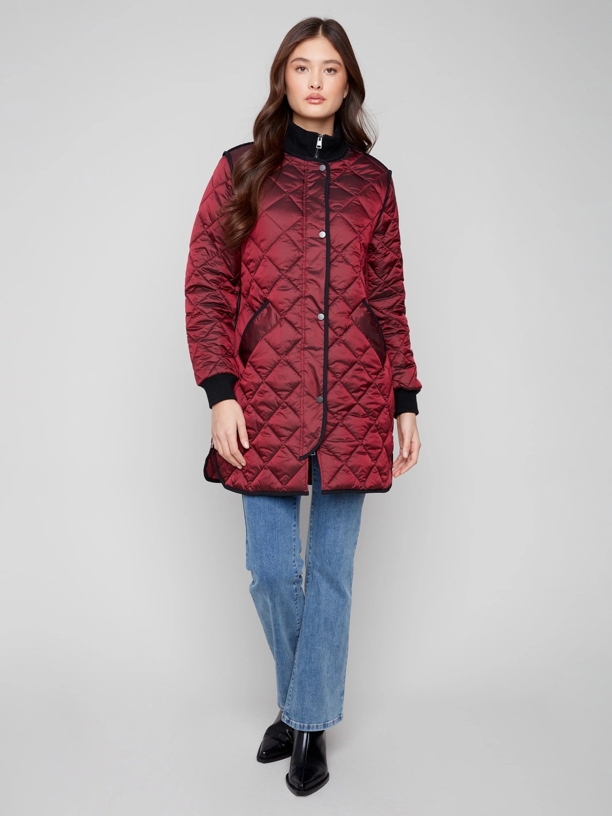 Long Quilted Puffer Jacket - Cabernet