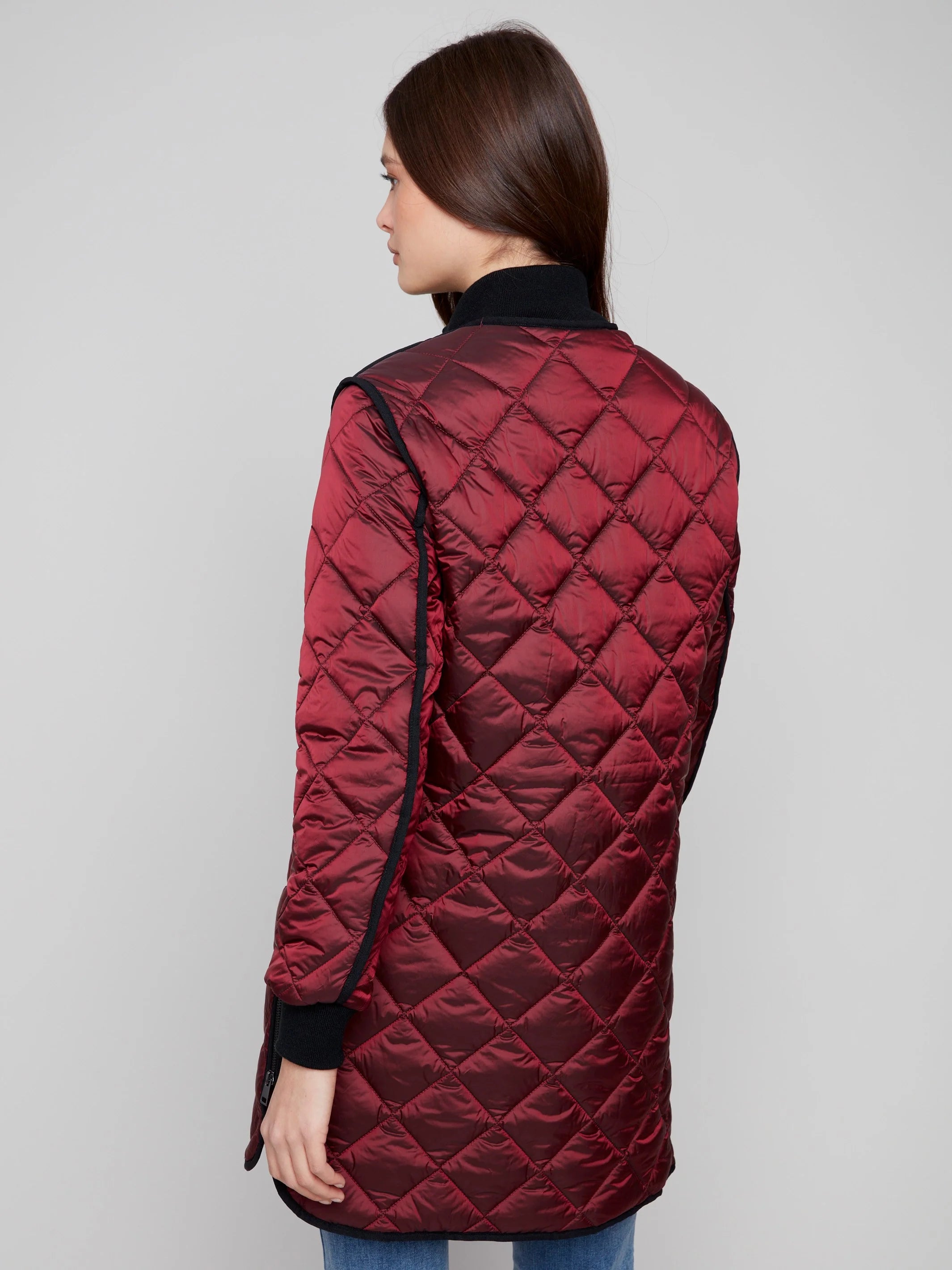 Long Quilted Puffer Jacket - Cabernet