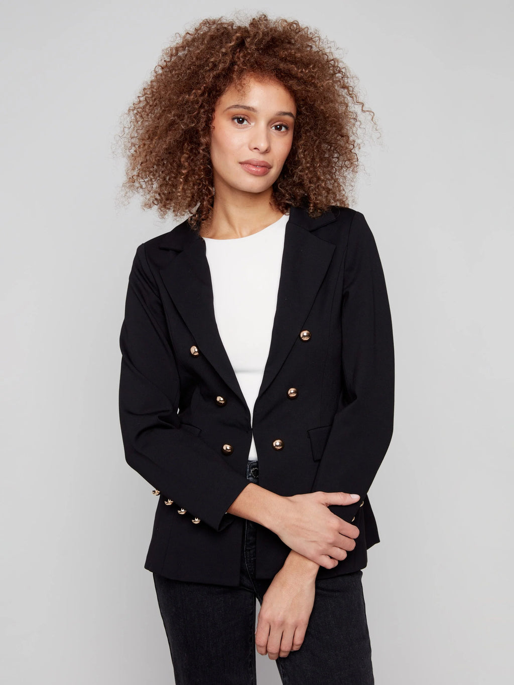 Ponte Blazer With Gold Buttons - Black