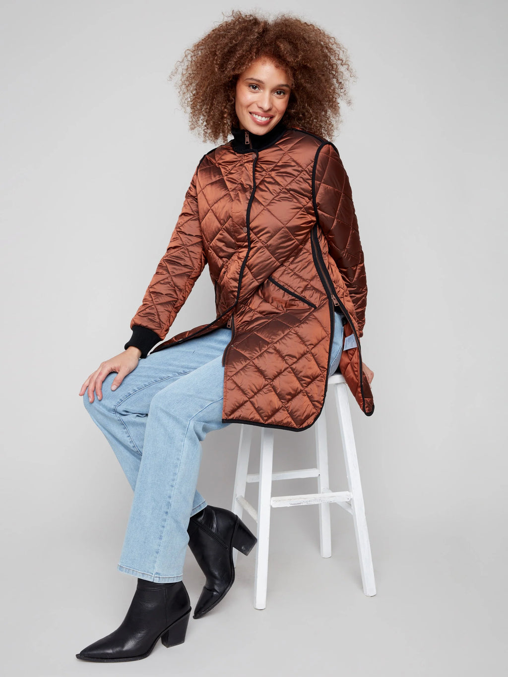 Long Quilted Puffer Jacket - Sepia