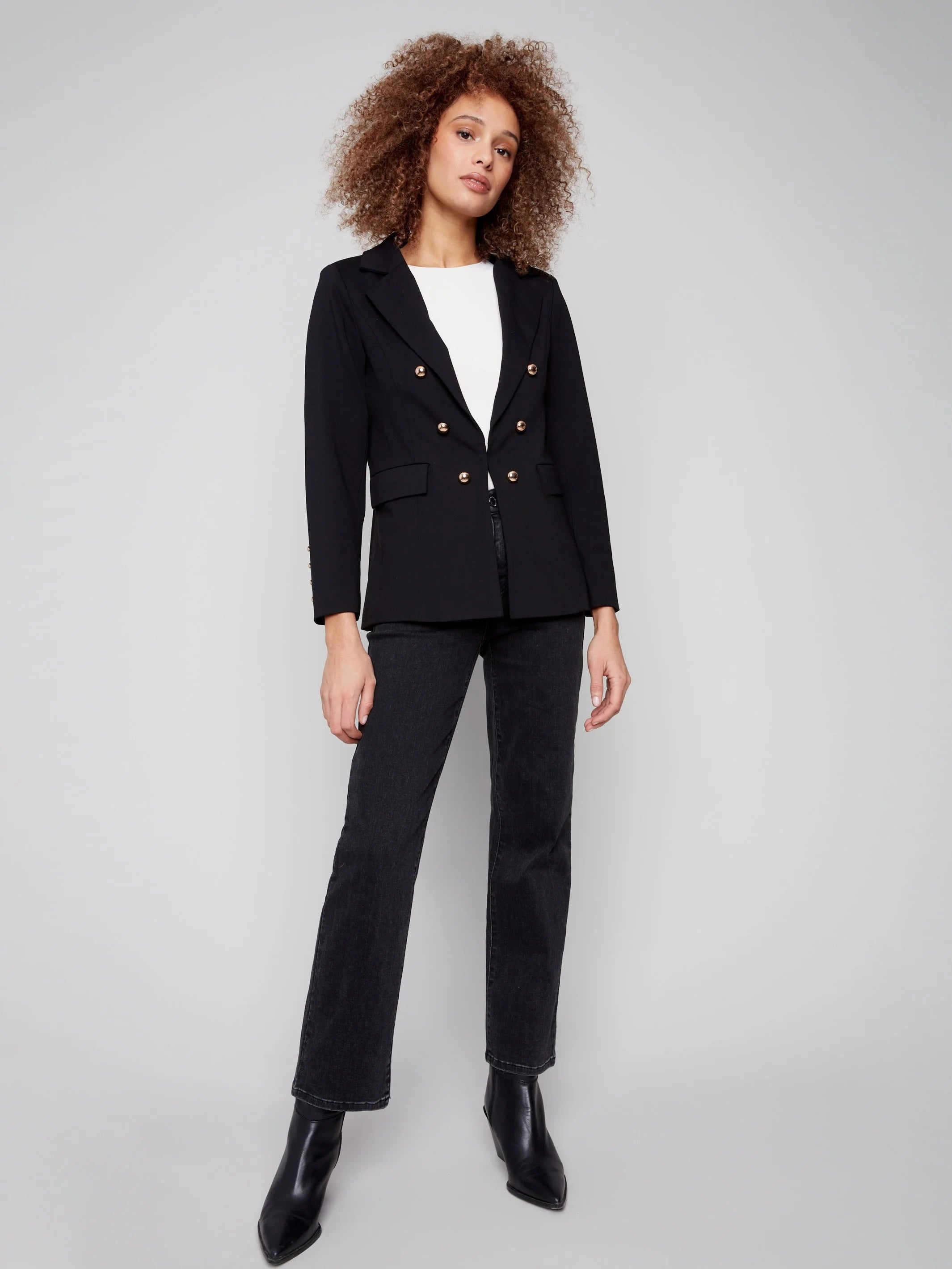 Ponte Blazer With Gold Buttons - Black