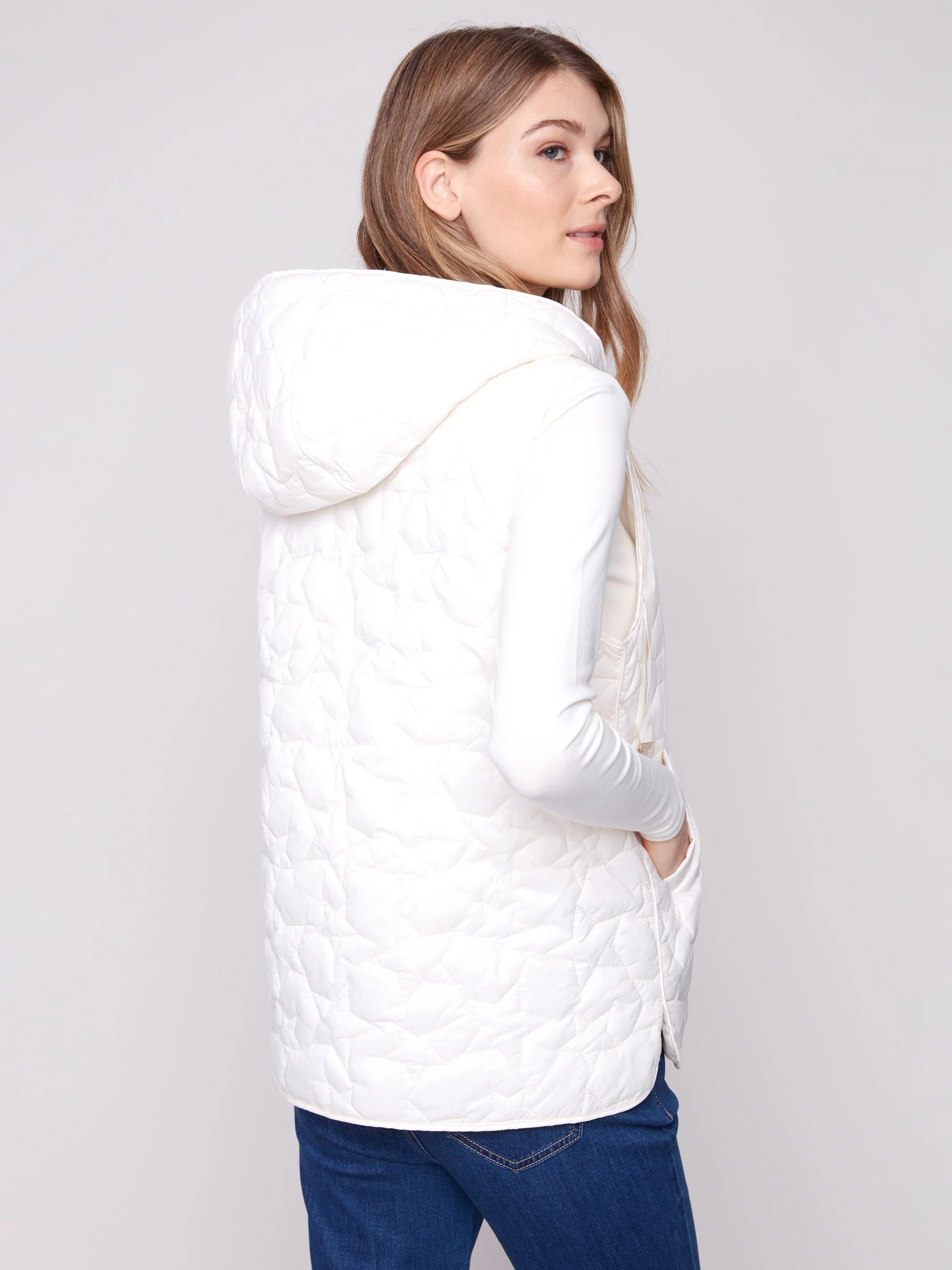 Star Quilted Short Vest - Ecru