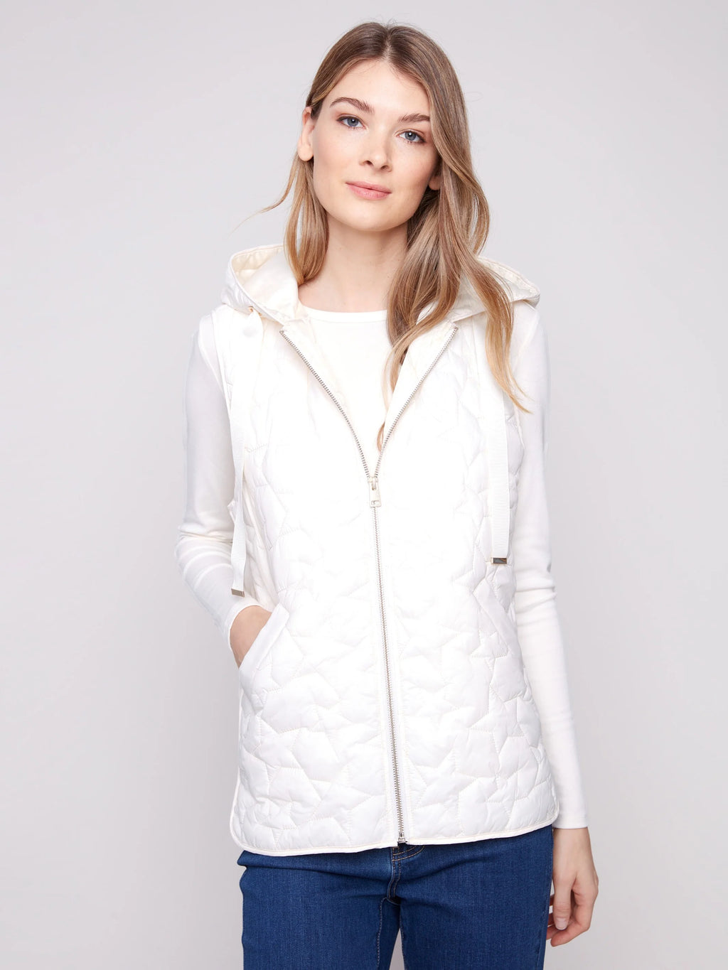 Star Quilted Short Vest - Ecru