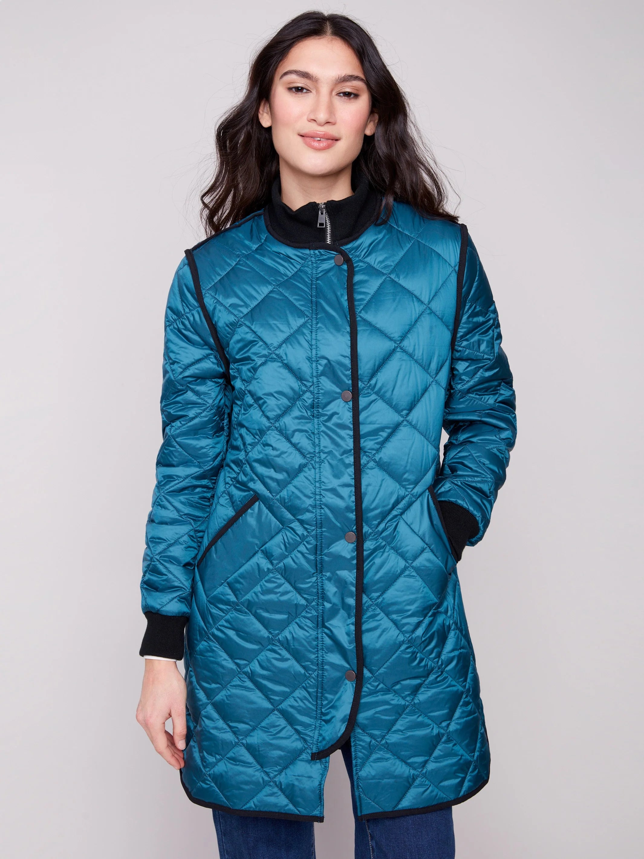 Long Quilted Puffer Jacket - Evergreen