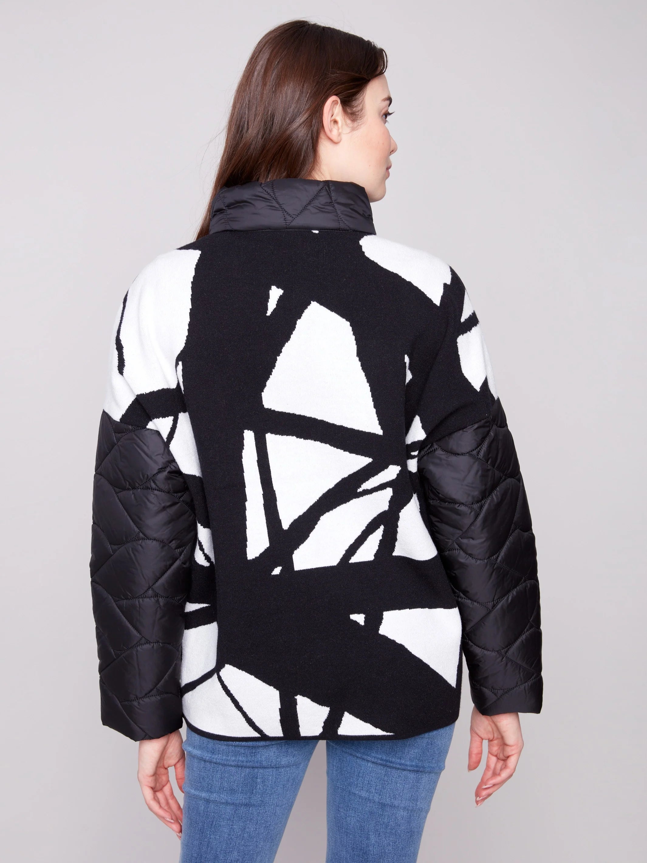 Jacquard Quilted Puffer Jacket - Black/Cream