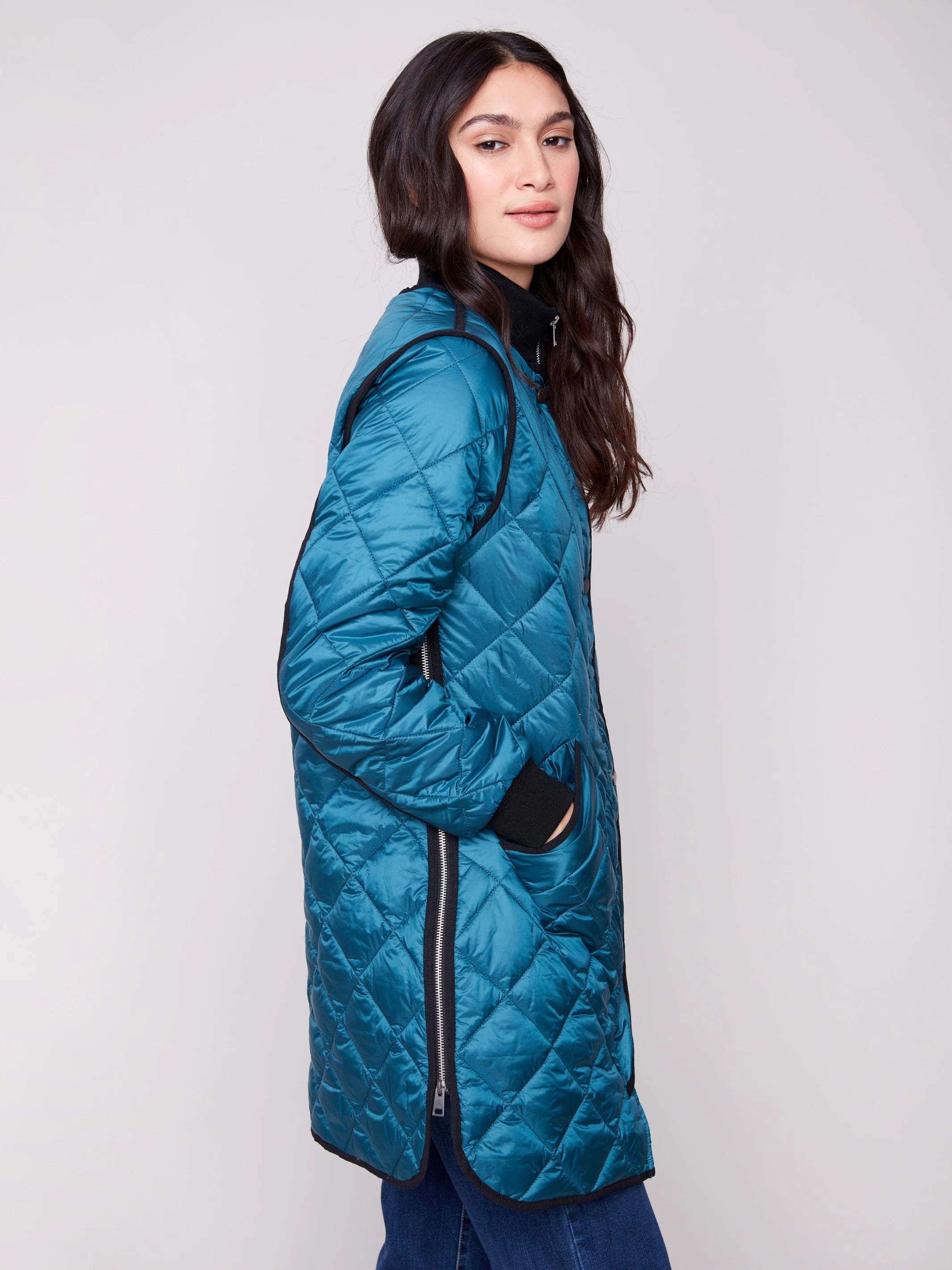 Long Quilted Puffer Jacket - Evergreen