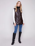 Long Quilted Faux Leather Vest - Mocha