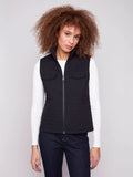 Floral Quilted Short Vest - Black