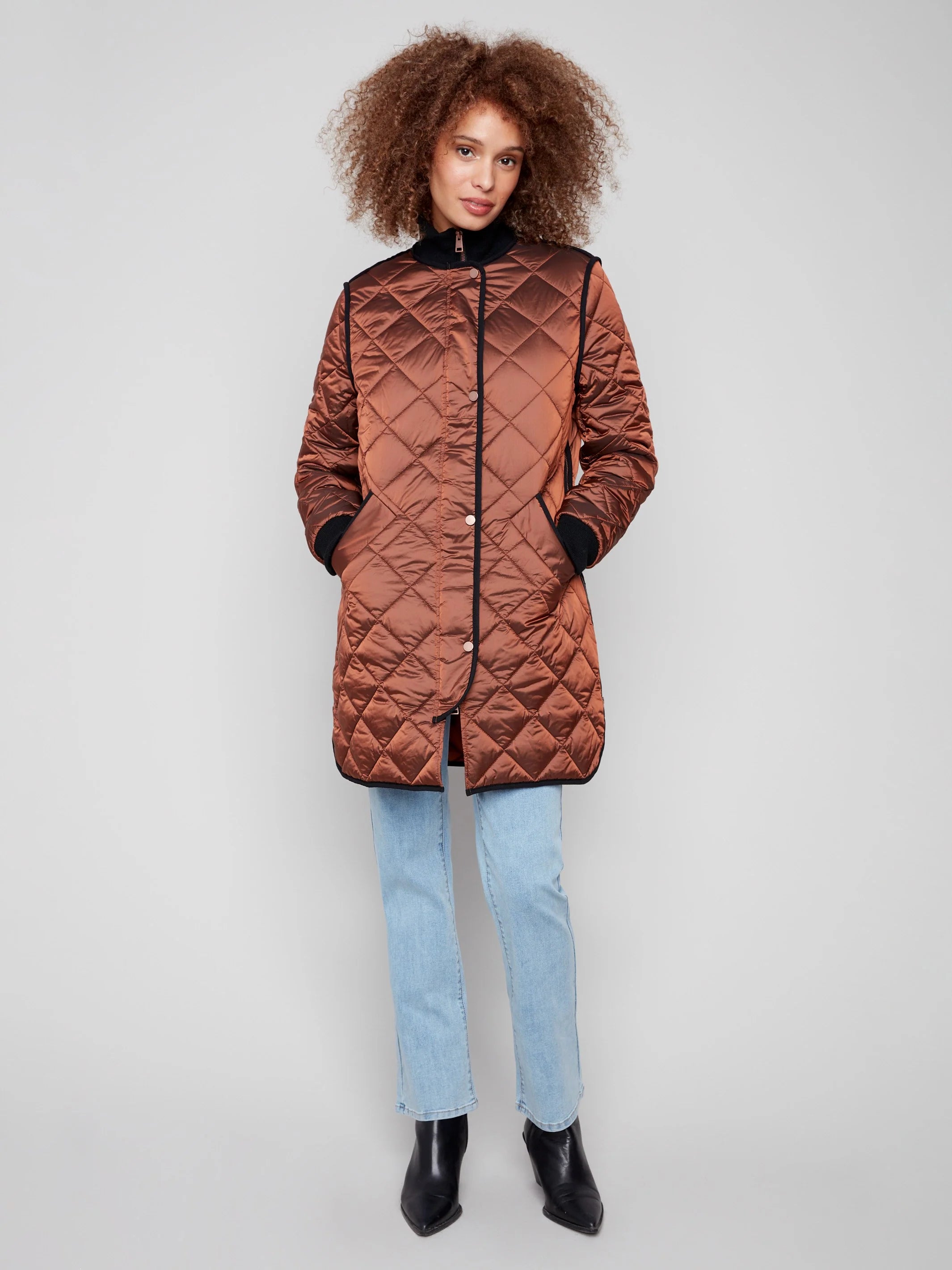 Long Quilted Puffer Jacket - Sepia