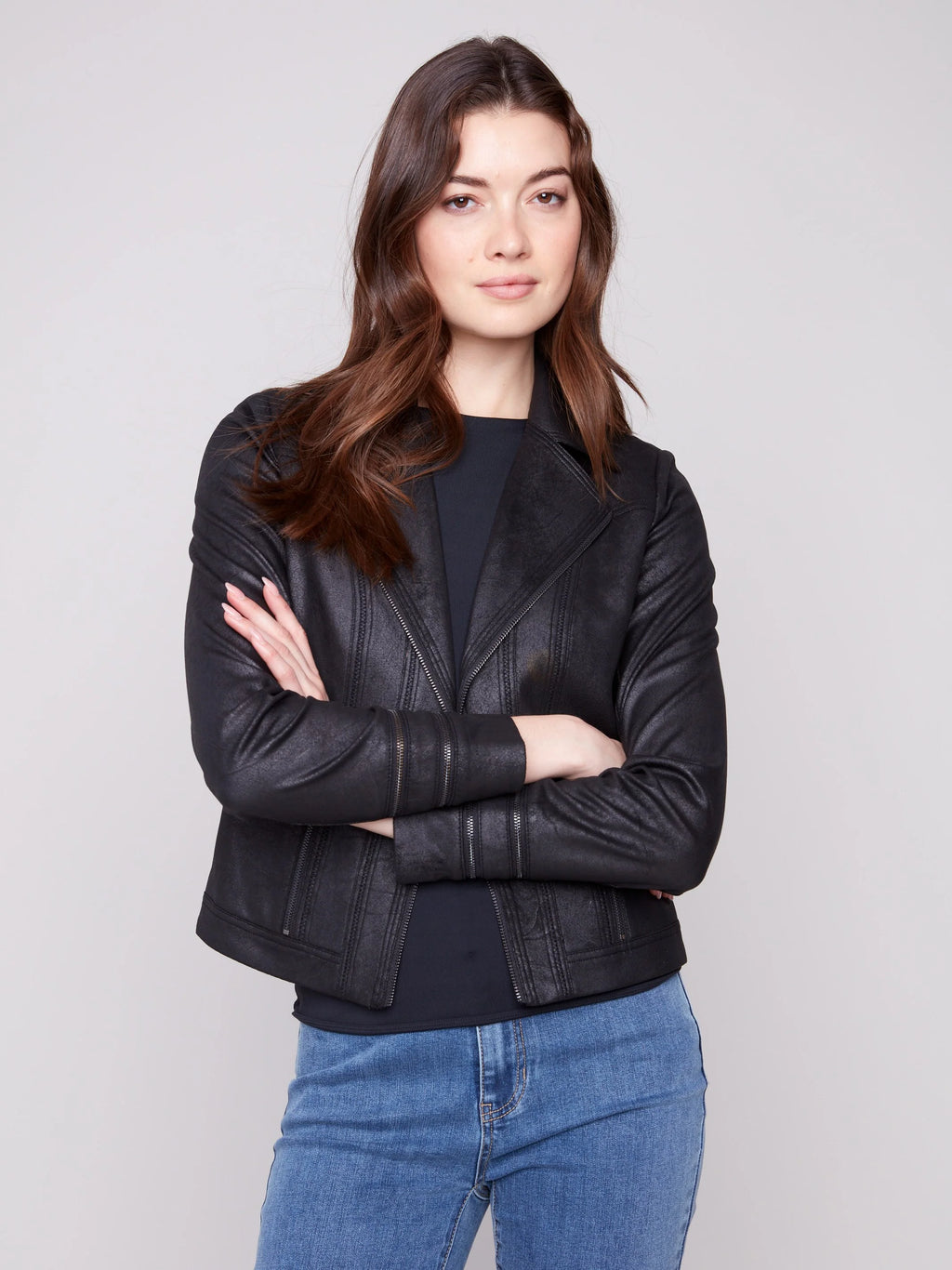 Vintage Faux Leather Jacket - Black