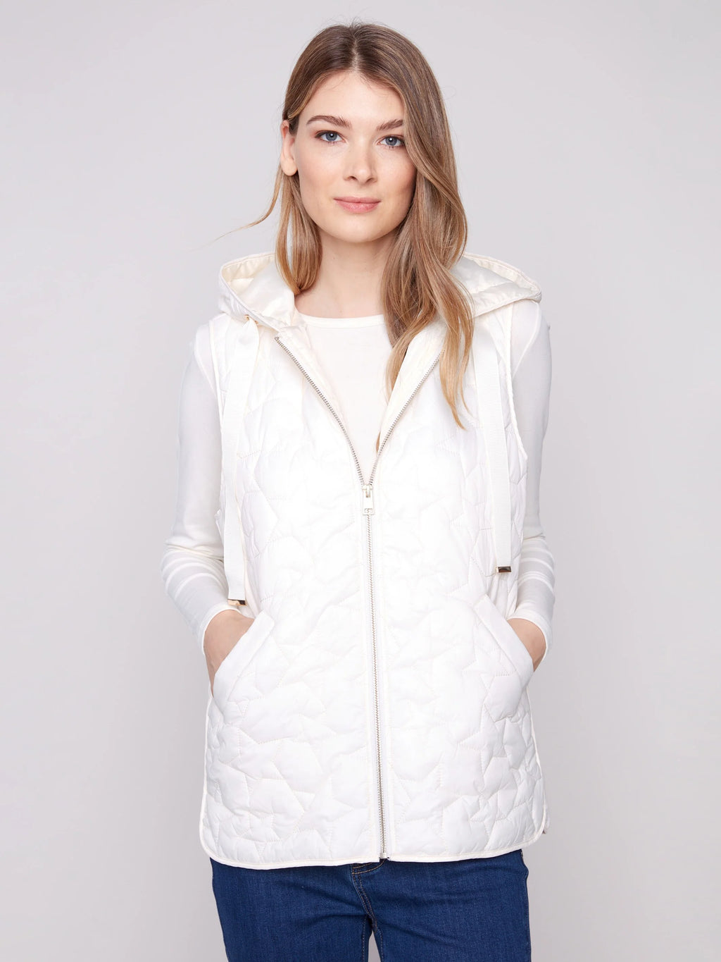 Star Quilted Short Vest - Ecru