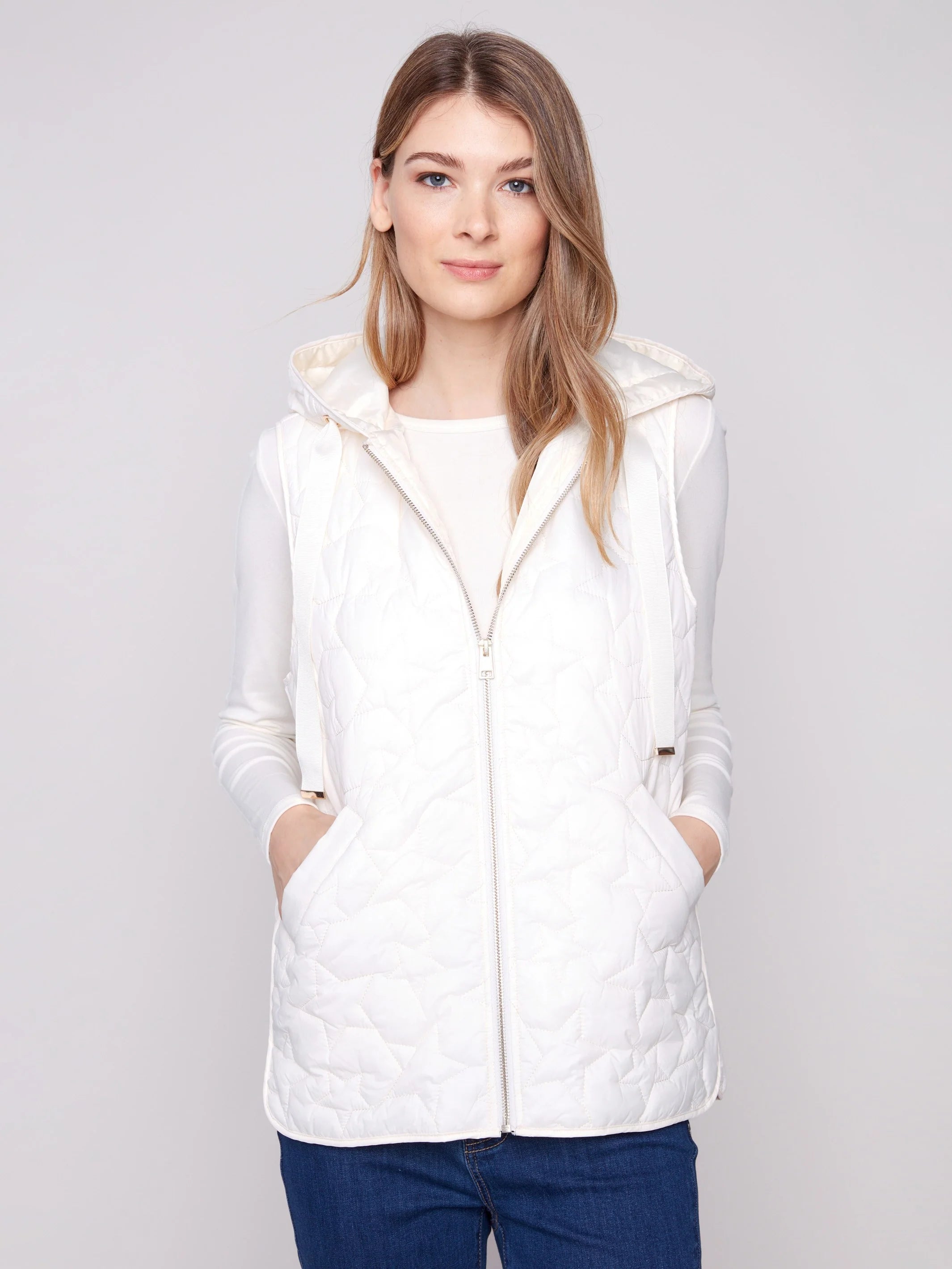 Star Quilted Short Vest - Ecru