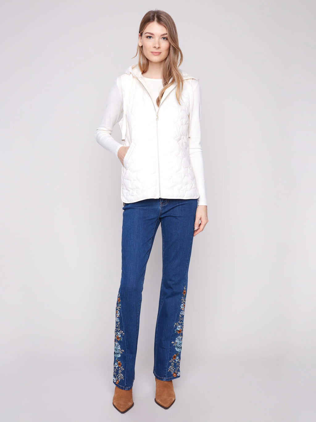 Star Quilted Short Vest - Ecru