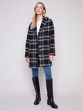 Plaid Bouclé Coat - Navy