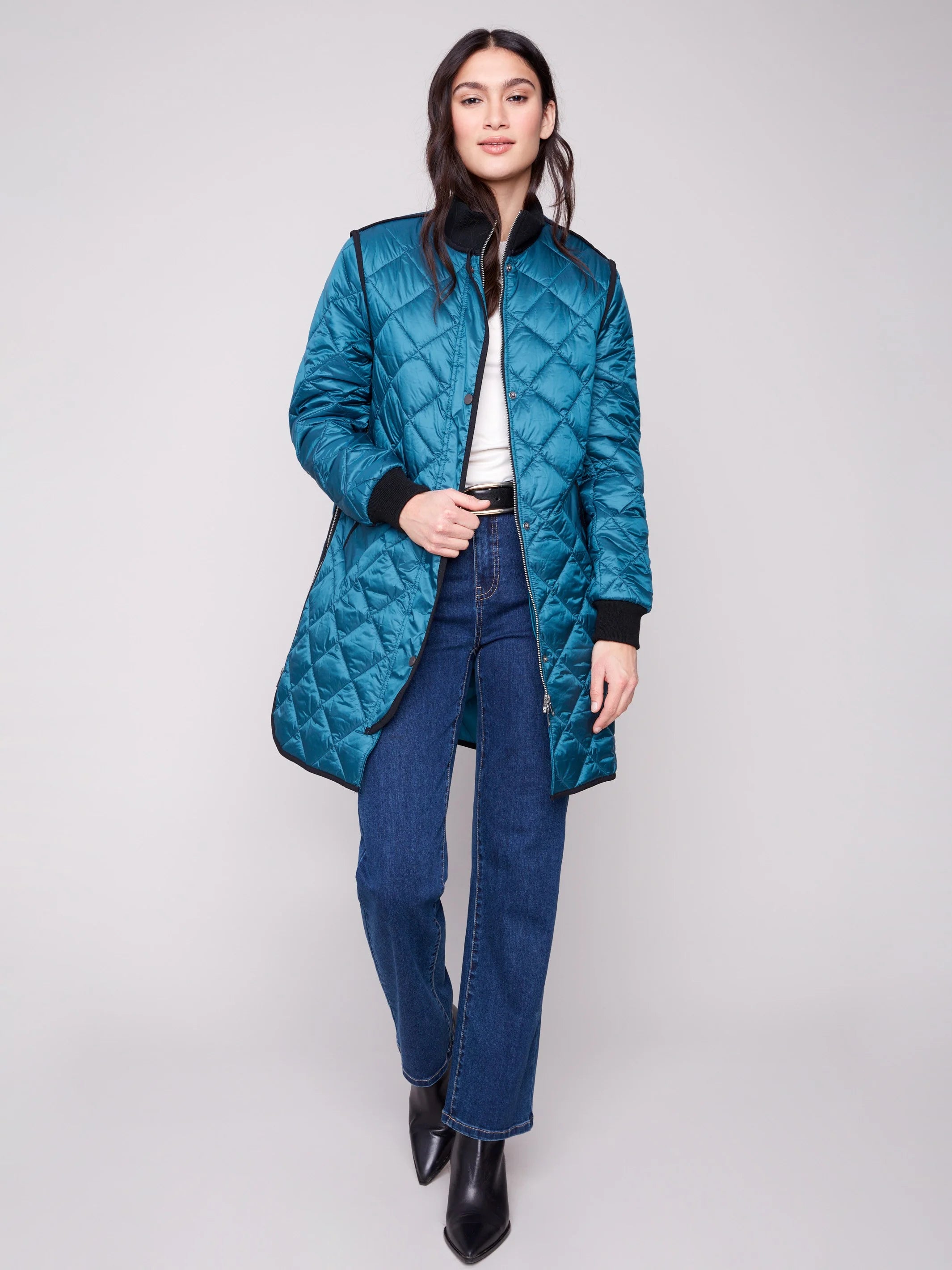 Long Quilted Puffer Jacket - Evergreen