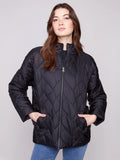 Jacquard Quilted Puffer Jacket - Black/Cream