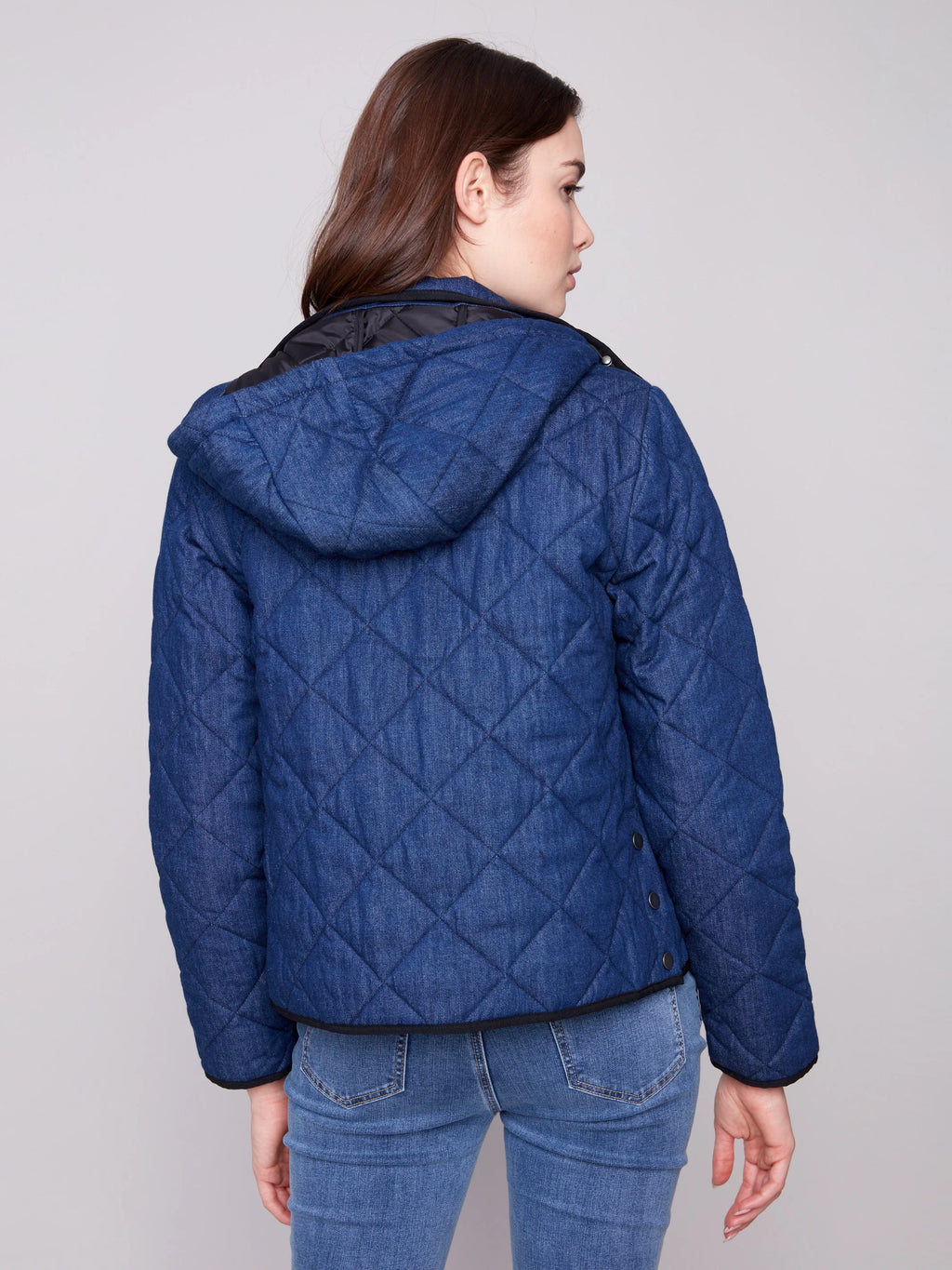 Denim Quilted Puffer Jacket With Removable Hood - Classic Blue