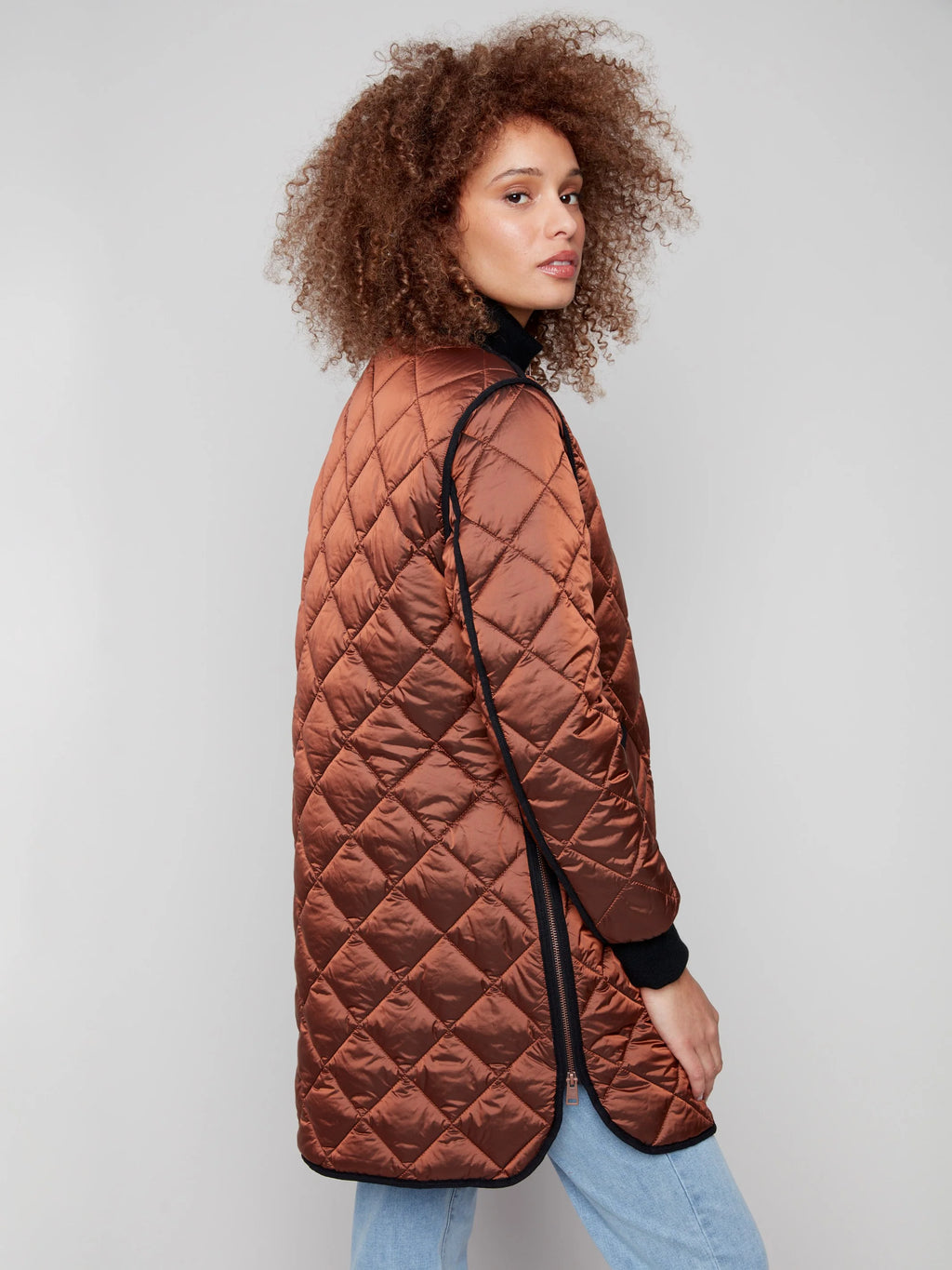 Long Quilted Puffer Jacket - Sepia